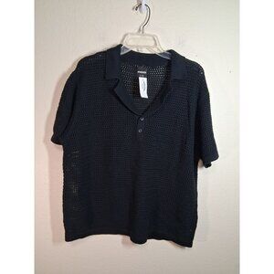 NWT RSQ Sweater Short Sleeve Open Knit Collared Black Men's Size XXL